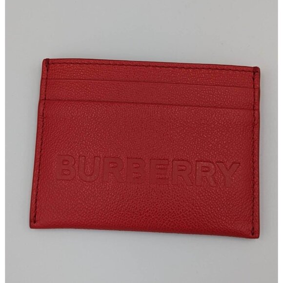 Burberry Sandon Embossed Logo Smooth Leather Card Case Wallet Red - Picture 2 of 9